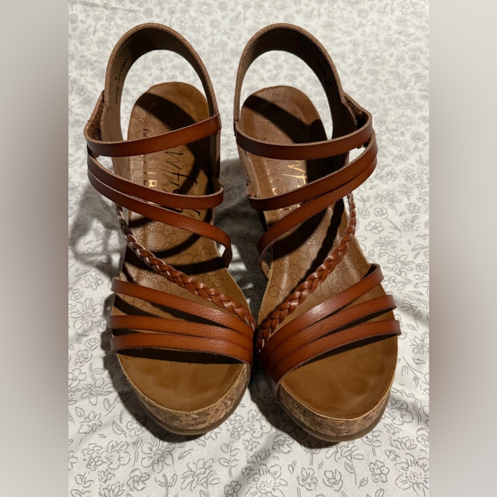 Blowfish Tan Strappy Wedges